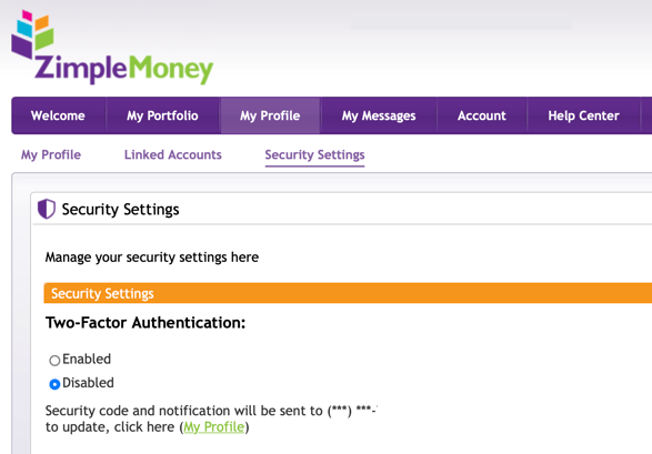 2FA Two Factor Auth ZimpleMoney