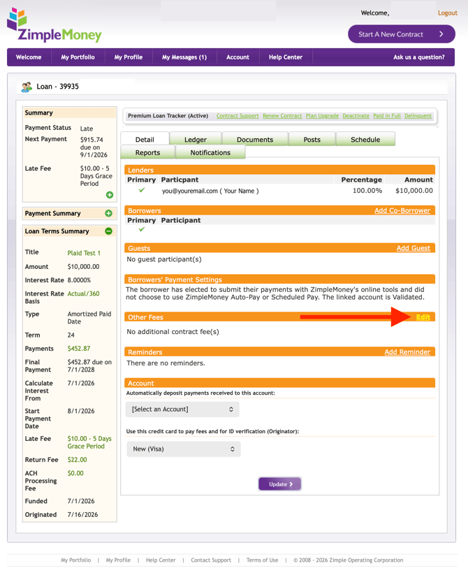 Add Other Fees to Loan Contract