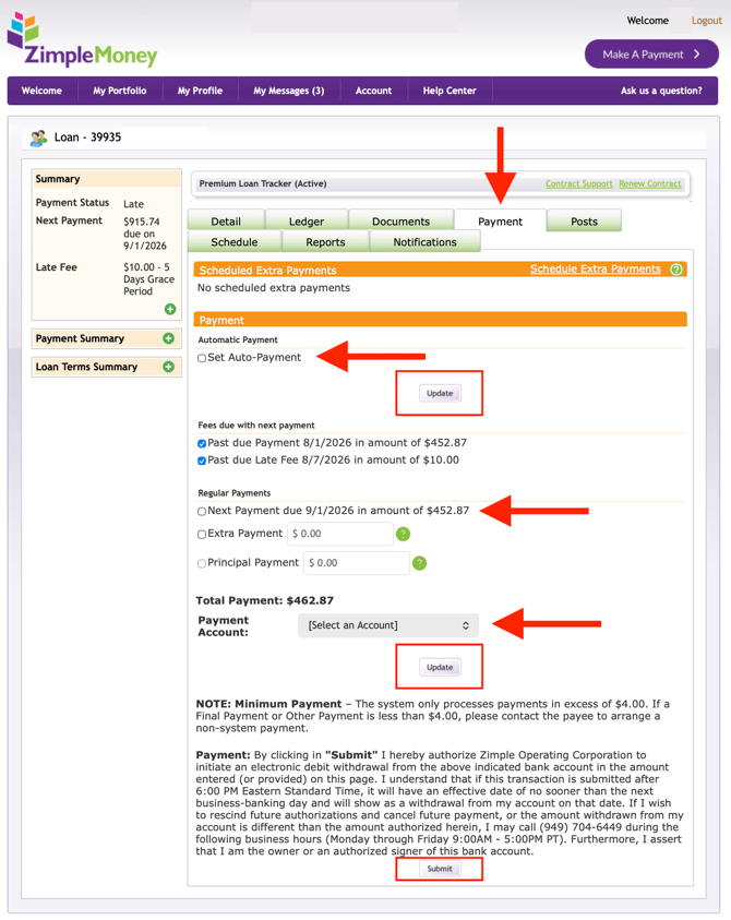 Borrower Payments Screen