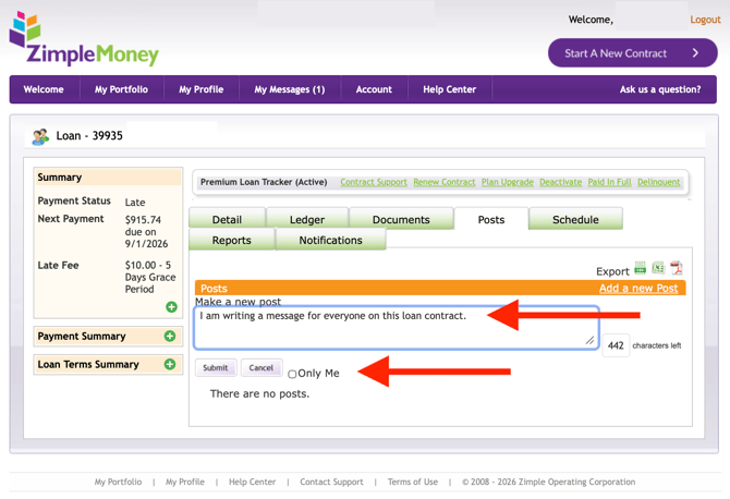 Draft and Submit Post to Loan Contract
