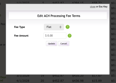 Edit ACH Processing Fee Terms