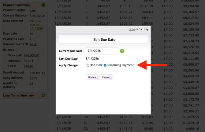Edit Due Date on Loan Contract