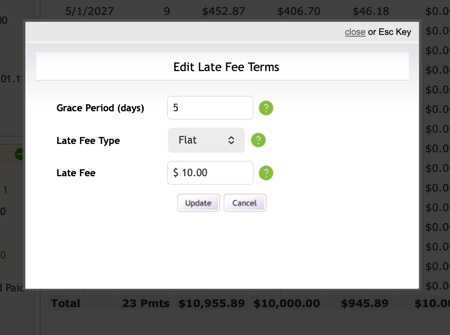 Edit Late Fee Terms