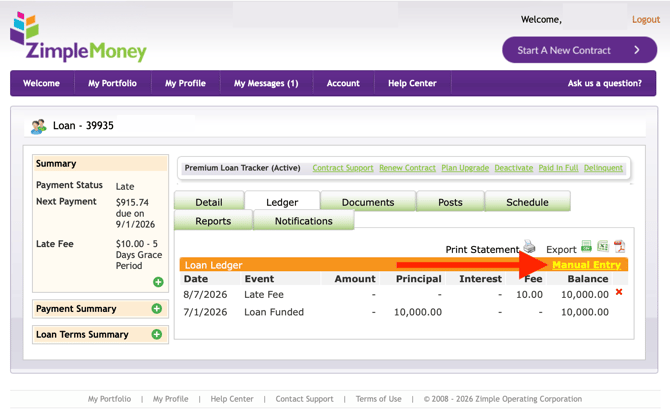 Loan Ledger Manual Entry