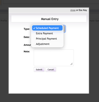 Select Manual Entry Type