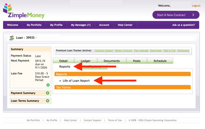View Life of Loan Report